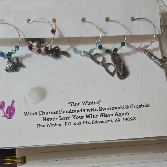 "Fine Wining" Silver Wine Charms with Swarovski Crystals And Summer Charmsđź’«NWT - Picture 1 of 5